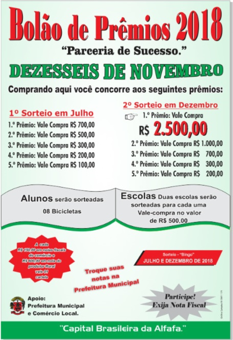 CONFIRA OS GANHADORES DO 1º E 2º SORTEIO DO BOLÃO DE PRÊMIOS 2018